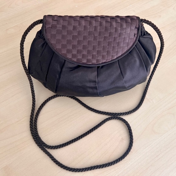 FENDI Brown Satin Clutch Evening/Formal Purse Braided Flap